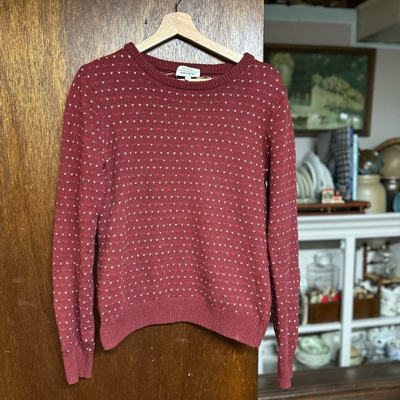& Other Stories Paris Jumper Red Burgundy Knit Heart Stitch Size S warm B4 - Picture 1 of 6
